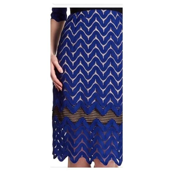 Jax Black Label Chevron Knit Illusion Midi Dress Cobalt Blue 14 - Picture 4 of 16